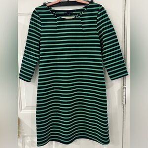 GAP Black and Green Striped Long Sleeve Dress